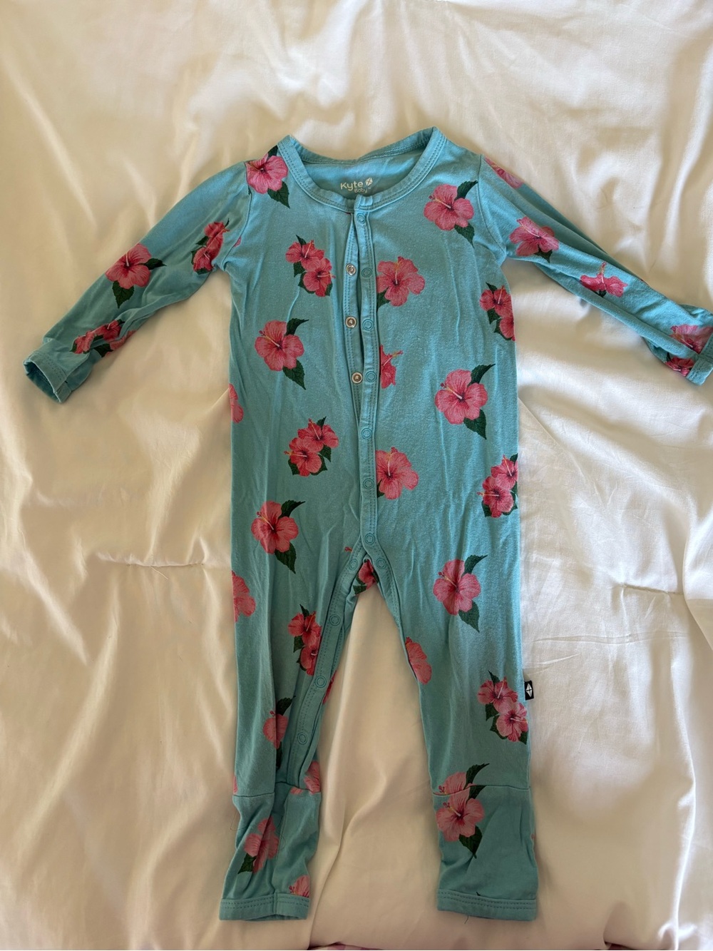 Kyte BABY Turquoise Floral Footed One-Piece